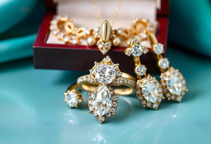 Glamorous Diamond Jewelry Set Featuring Rings, Necklaces, and Earrings